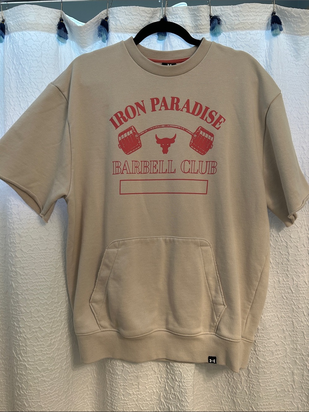 Under Armour Tan Short Sleeve Sweatshirt with Red Iron Paradise Graphic